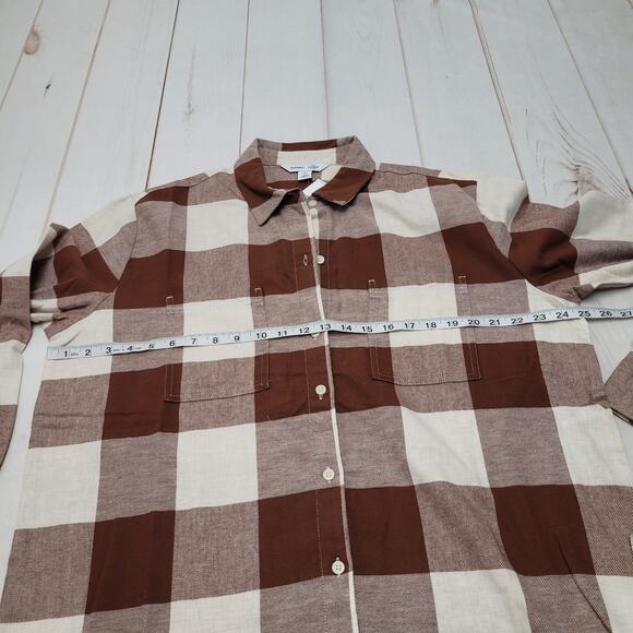 Old Navy Boyfriend brown check flannel shirt oversized button down LS tall - Picture 3 of 7